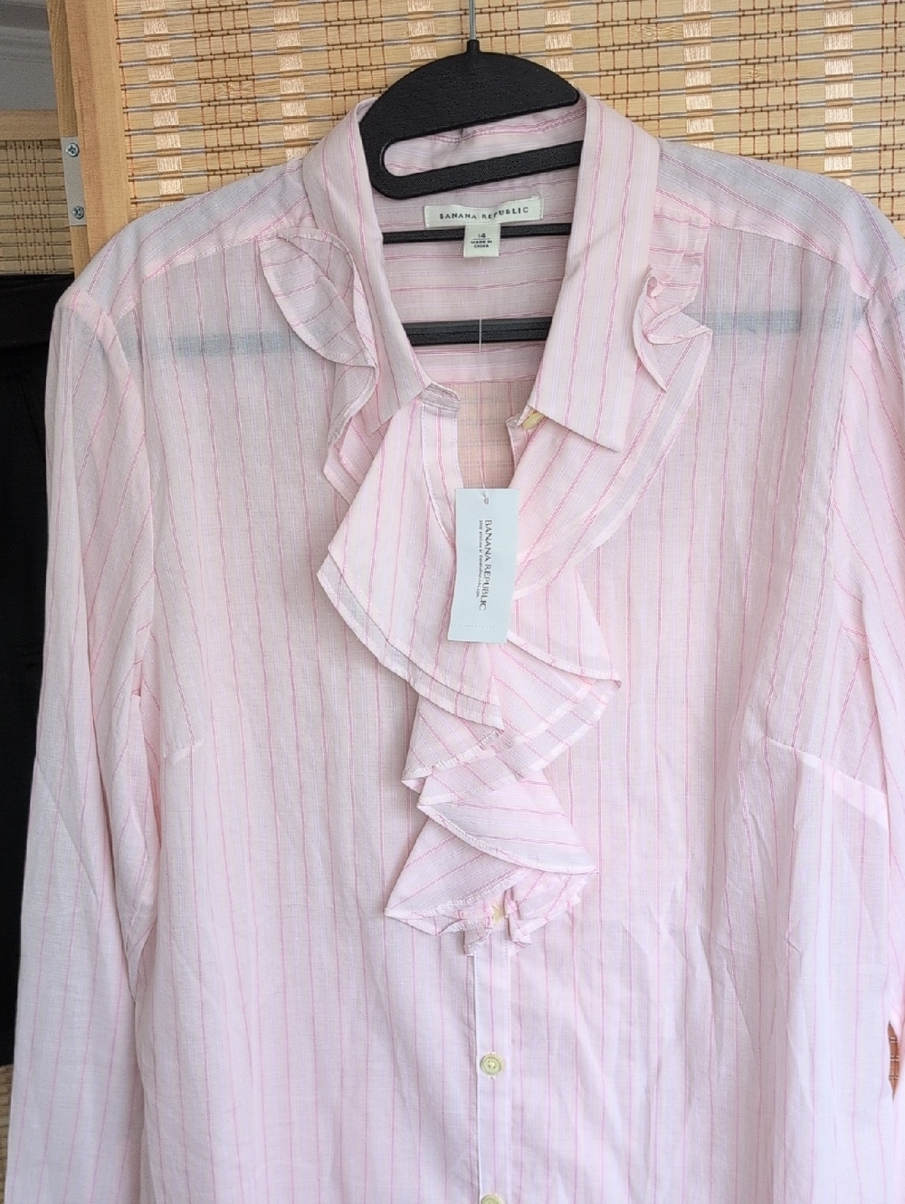 Banana Republic Pale Pink Striped Ruffle Blouse